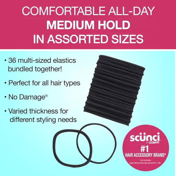 Scunci by Conair No Damage Elastic Hair Ties in Assorted Colors, 30 Pack Multicolor for Women and Men