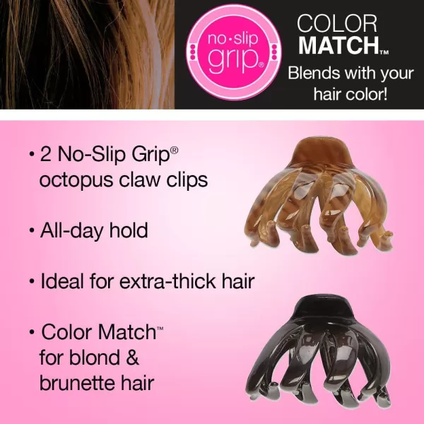 Scunci by Conair No-Slip Grip All Day Hold, Magic Hinge, Claw Hair Clip, Brown and Black, Packaging May Vary 