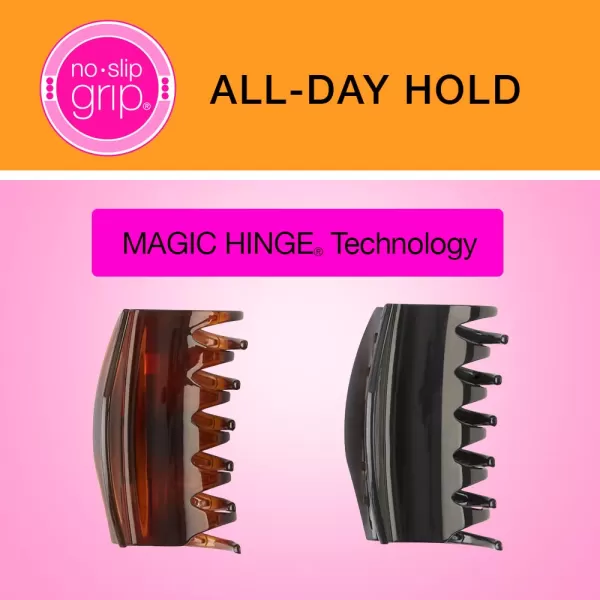 Scunci by Conair No-Slip Grip All Day Hold, Magic Hinge, Claw Hair Clip, Brown and Black, Packaging May Vary 