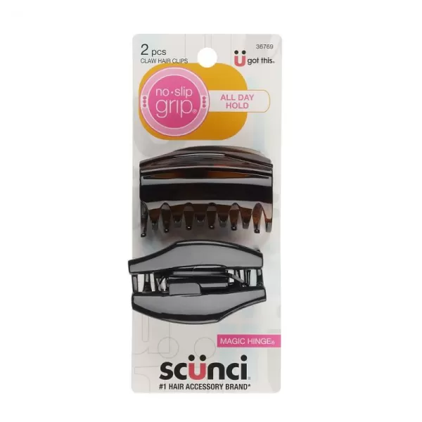 Scunci by Conair No-Slip Grip All Day Hold, Magic Hinge, Claw Hair Clip, Brown and Black, Packaging May Vary 