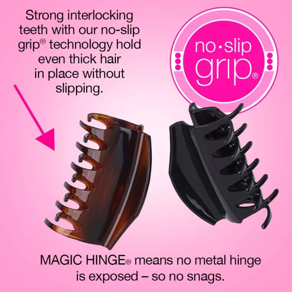 Scunci by Conair No-Slip Grip All Day Hold, Magic Hinge, Claw Hair Clip, Brown and Black, Packaging May Vary 