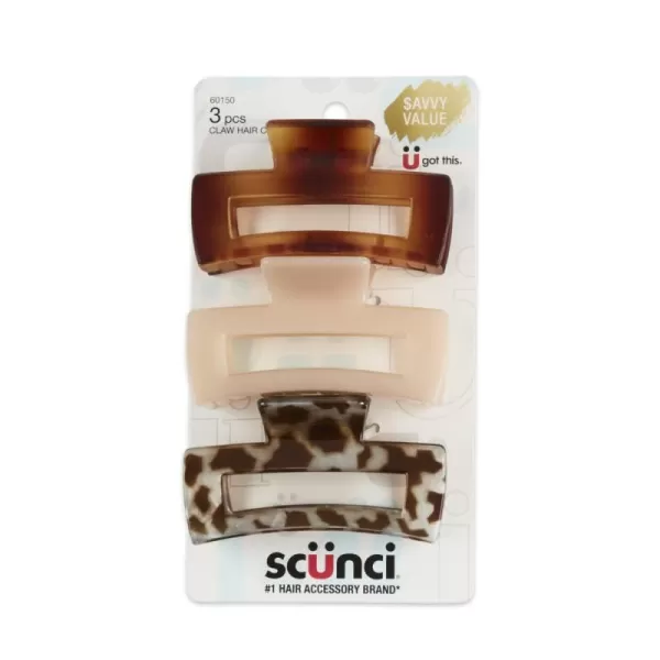 Scunci by Conair No-Slip Grip All Day Hold, Magic Hinge, Claw Hair Clip, Brown and Black, Packaging May Vary 