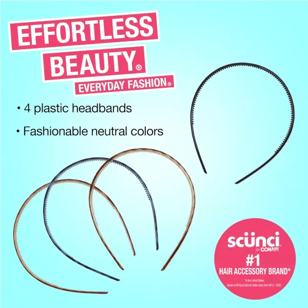 Scunci by Conair No-Slip Grip Flat Bright Headwraps, Thin Elastic Headwraps in Bright Colors, 8 Pack