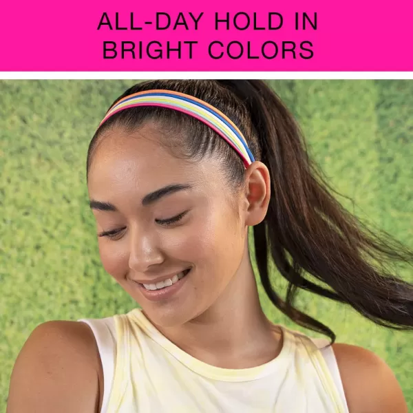 Scunci by Conair No-Slip Grip Flat Bright Headwraps, Thin Elastic Headwraps in Bright Colors, 8 Pack
