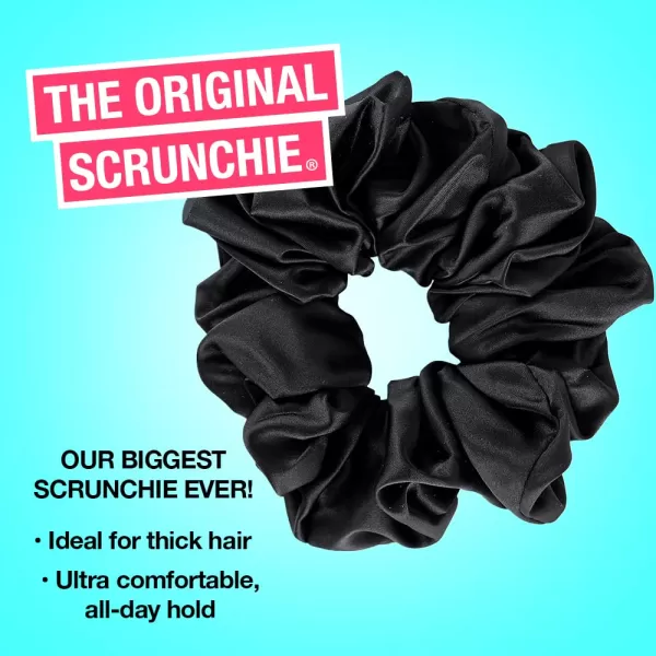 Scunci by Conair The Original Scrunchie Jumbo Size in Washable Black Nylon Silk-Like Fabric, Perfect for Wrist-to-Hair Versatility, 1 Count