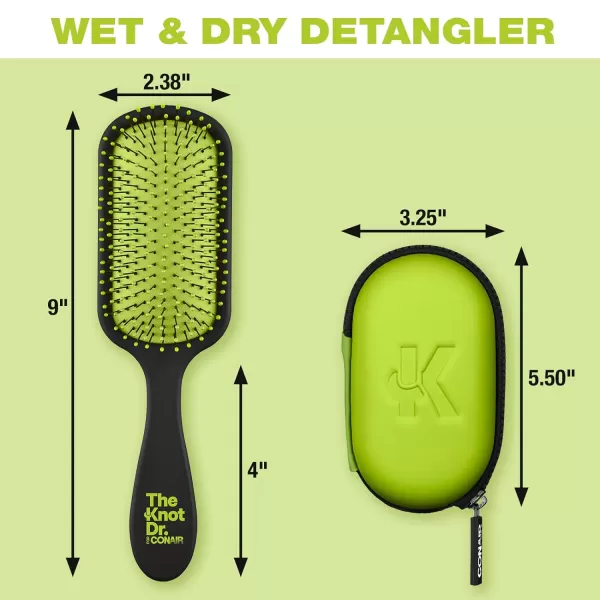 The Knot Dr. for Conair Hair Brush, Wet and Dry Detangler with Storage Case, Removes Knots and Tangles, For All Hair Types, Green