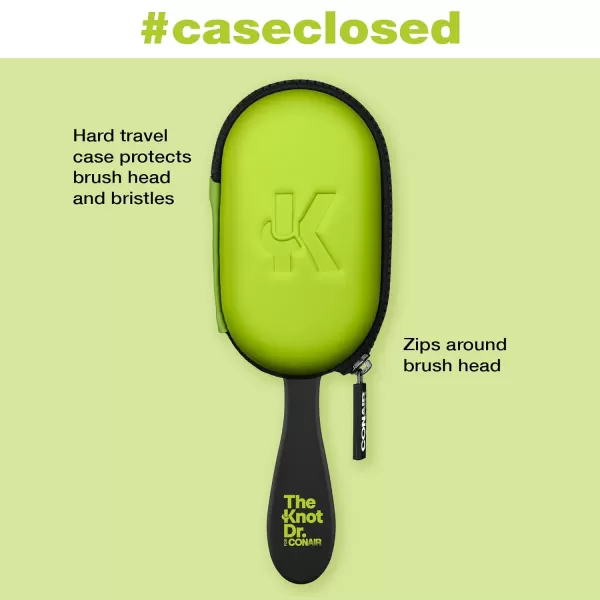 The Knot Dr. for Conair Hair Brush, Wet and Dry Detangler with Storage Case, Removes Knots and Tangles, For All Hair Types, Green