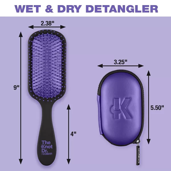 The Knot Dr. for Conair Hair Brush, Wet and Dry Detangler with Storage Case, Removes Knots and Tangles, For All Hair Types, Green