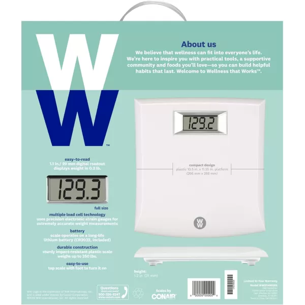 WW Scales by Conair Portable Precision Plastic Electronic 5 Weight Tracker Bathroom Scale with Carry Handle, 400 Lbs. Capacity