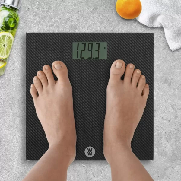 Weight Watchers Scales by Conair Bathroom Scale for Body Weight, Digital BMI Scale for 4 Users, Carbon Fiber Design Measures Weight up to 400 Lbs. in Black