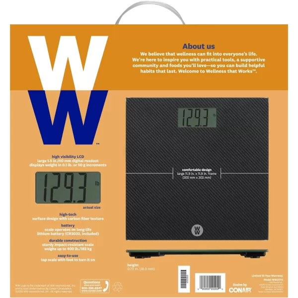 Weight Watchers Scales by Conair Bathroom Scale for Body Weight, Digital BMI Scale for 4 Users, Carbon Fiber Design Measures Weight up to 400 Lbs. in Black
