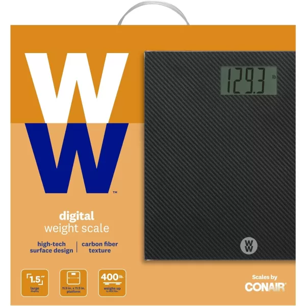 Weight Watchers Scales by Conair Bathroom Scale for Body Weight, Digital BMI Scale for 4 Users, Carbon Fiber Design Measures Weight up to 400 Lbs. in Black
