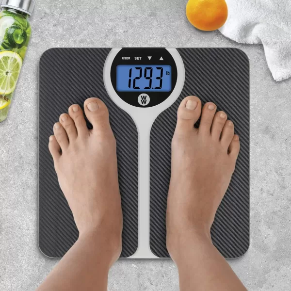 Weight Watchers Scales by Conair Bathroom Scale for Body Weight, Digital BMI Scale for 4 Users, Carbon Fiber Design Measures Weight up to 400 Lbs. in Black
