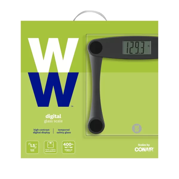 Weight Watchers Scales by Conair Bathroom Scale for Body Weight, Digital Scale, Glass Body Scale Measures Weight Up to 400 Lbs. in Black Frame