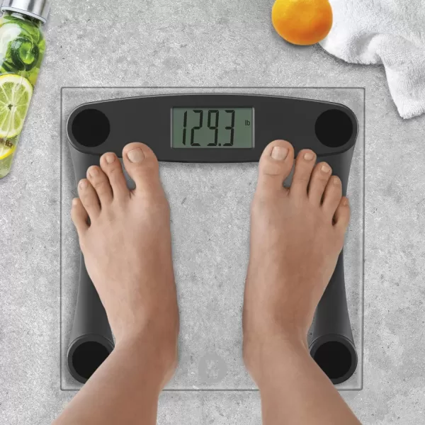 Weight Watchers Scales by Conair Bathroom Scale for Body Weight, Digital Scale, Glass Body Scale Measures Weight Up to 400 Lbs. in Black Frame