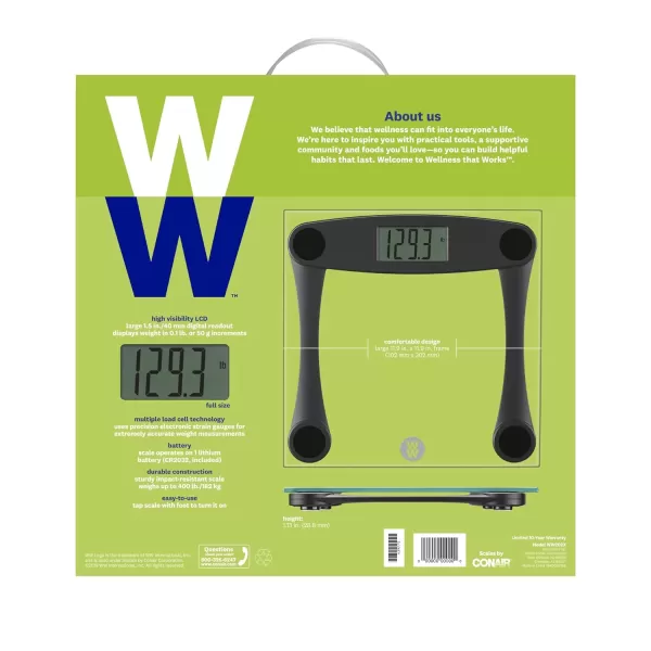 Weight Watchers Scales by Conair Bathroom Scale for Body Weight, Digital Scale, Glass Body Scale Measures Weight Up to 400 Lbs. in Black Frame