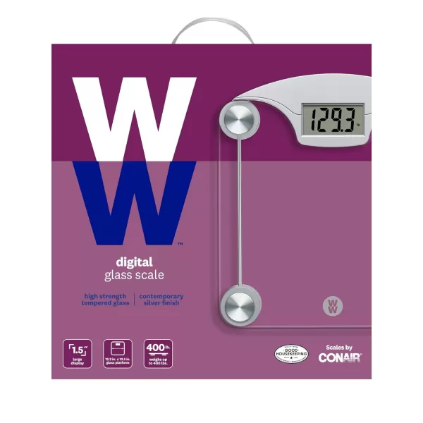 Weight Watchers Scales by Conair Bathroom Scale for Body Weight, Digital Scale, Glass Body Scale Measures Weight Up to 400 Lbs. in Black Frame
