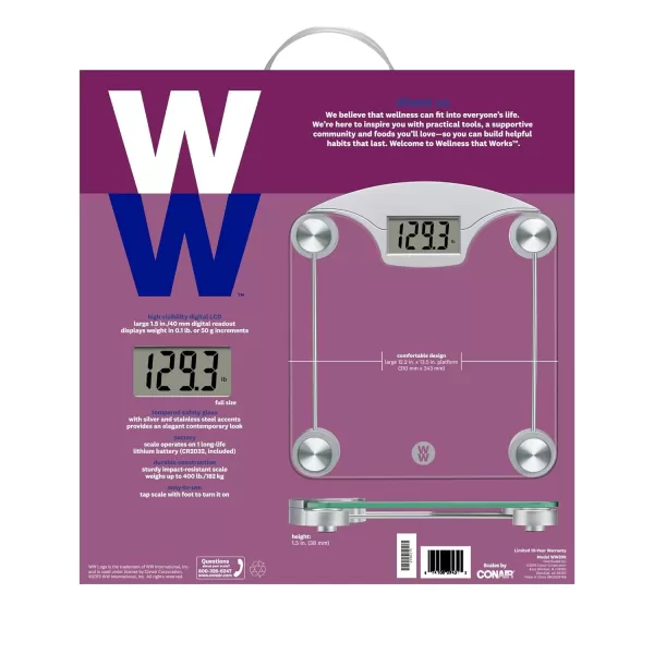 Weight Watchers Scales by Conair Bathroom Scale for Body Weight, Digital Scale, Glass Body Scale Measures Weight Up to 400 Lbs. in Black Frame