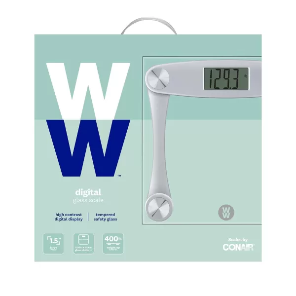 Weight Watchers Scales by Conair Bathroom Scale for Body Weight, Digital Scale, Glass Body Scale Measures Weight Up to 400 Lbs. in Black Frame