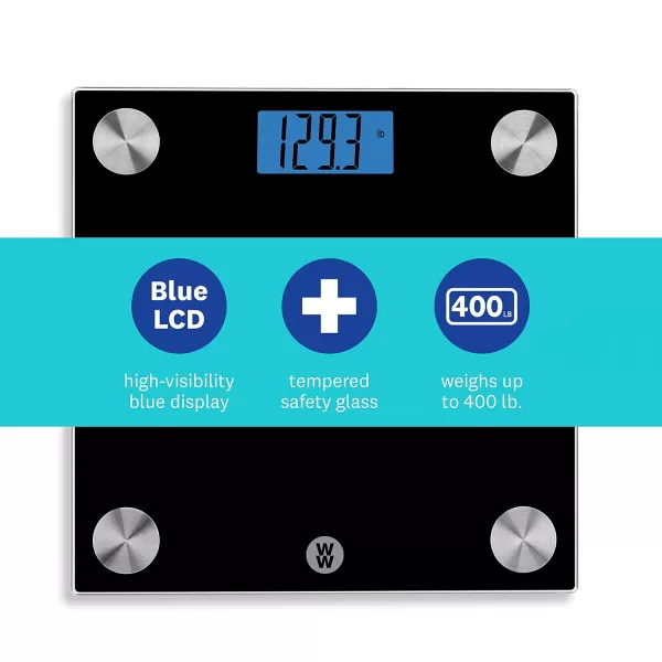 Weight Watchers Scales by Conair Bathroom Scale for Body Weight, Digital Scale, Glass Measures Up to 400 Lbs. in Clear