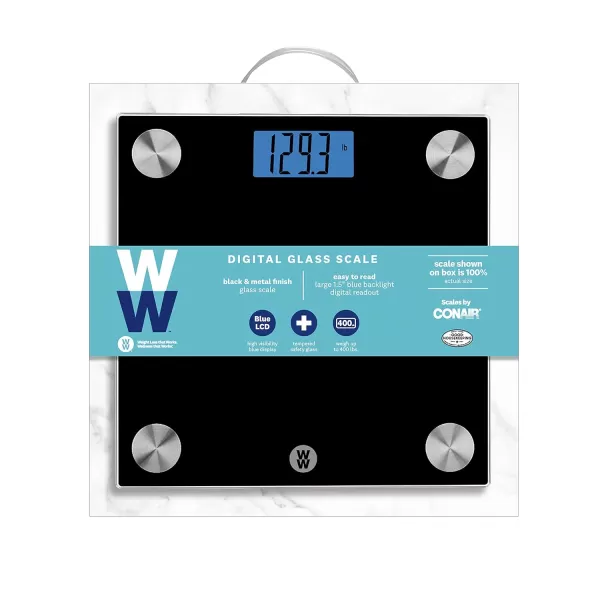 Weight Watchers Scales by Conair Bathroom Scale for Body Weight, Digital Scale, Glass Measures Up to 400 Lbs. in Clear