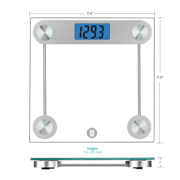 Weight Watchers Scales by Conair Bathroom Scale for Body Weight, Digital Scale, Glass Measures Up to 400 Lbs. in Clear