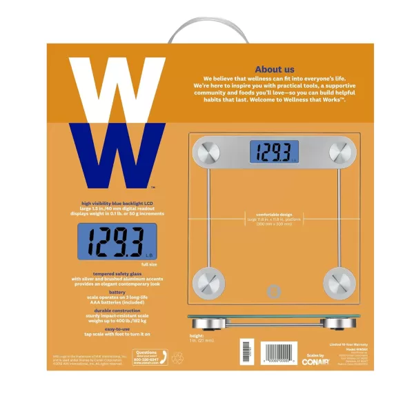 Weight Watchers Scales by Conair Bathroom Scale for Body Weight, Digital Scale, Glass Measures Up to 400 Lbs. in Clear