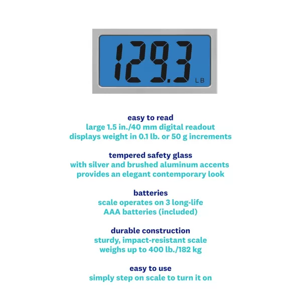 Weight Watchers Scales by Conair Bathroom Scale for Body Weight, Digital Scale, Glass Measures Up to 400 Lbs. in Clear