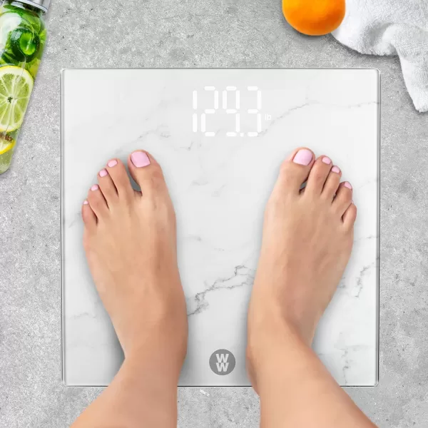 Weight Watchers Scales by Conair Bathroom Scale for Body Weight, Easy To Read Scale, Glass Body Scale Measures Weight Up to 400 Lbs. in Chic Glass