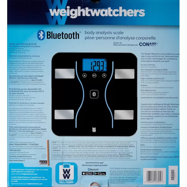 Weight Watchers Scales by Conair Bathroom Scale for Body Weight, Glass Digital Scale, Body Analysis Measures Body Fat, Body Water, BMI, Bone Mass &amp; Muscle, Measures Weight up to 400 Lbs White