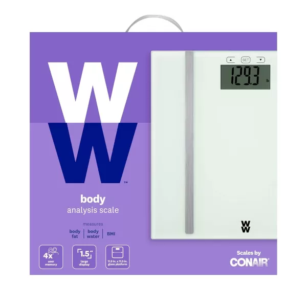 Weight Watchers Scales by Conair BathroomScale for Body Weight,Glass Digital Scale with Body Analysis Measures Body Fat, Body Water,BMI, &amp; Bone Mass for 4 Users, Measures Weight up to 400 Lbs.in Black