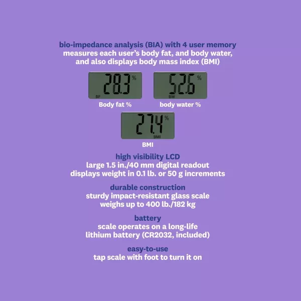Weight Watchers Scales by Conair BathroomScale for Body Weight,Glass Digital Scale with Body Analysis Measures Body Fat, Body Water,BMI, &amp; Bone Mass for 4 Users, Measures Weight up to 400 Lbs.in Black
