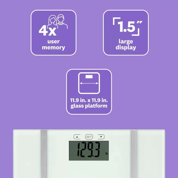Weight Watchers Scales by Conair BathroomScale for Body Weight,Glass Digital Scale with Body Analysis Measures Body Fat, Body Water,BMI, &amp; Bone Mass for 4 Users, Measures Weight up to 400 Lbs.in Black