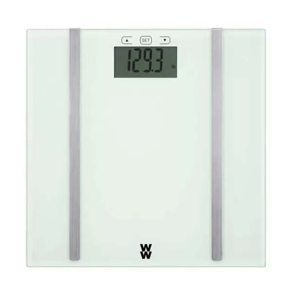 Weight Watchers Scales by Conair BathroomScale for Body Weight,Glass Digital Scale with Body Analysis Measures Body Fat, Body Water,BMI, &amp; Bone Mass for 4 Users, Measures Weight up to 400 Lbs.in Black