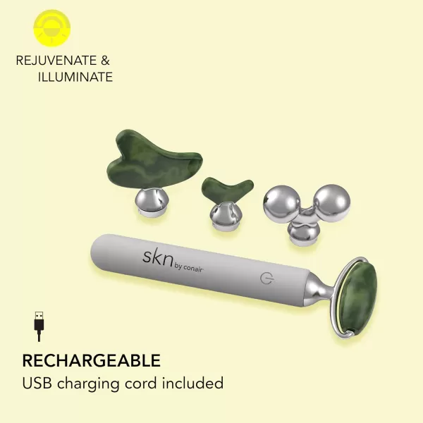 skn by conair Jade Vibrating Face Roller Kit with 4 Attachments Including Gua Sha, Refresh - Revive - Treat Your Skin To Complete Contouring for a Spa-Like Indulgence