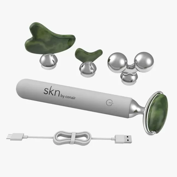 skn by conair Jade Vibrating Face Roller Kit with 4 Attachments Including Gua Sha, Refresh - Revive - Treat Your Skin To Complete Contouring for a Spa-Like Indulgence