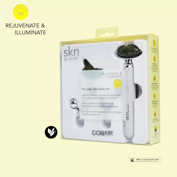 skn by conair Jade Vibrating Face Roller Kit with 4 Attachments Including Gua Sha, Refresh - Revive - Treat Your Skin To Complete Contouring for a Spa-Like Indulgence