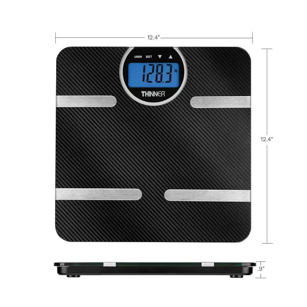 Thinner by Conair Scale for Body Weight, Digital Bathroom Scale with Body Fat, Muscle and BMI in Black