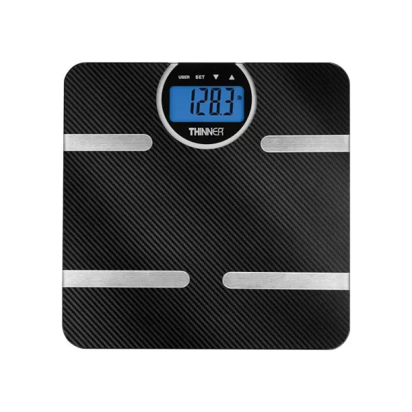 Thinner by Conair Scale for Body Weight, Digital Bathroom Scale with Body Fat, Muscle and BMI in Black