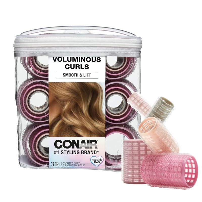 Conair Heatless Curls - Heatless Curls- heatless curls overnight - Heatless Rollers - Assorted sizes &amp; Colors - Pink, Gray &amp; Purple - 31 Count w/storage case