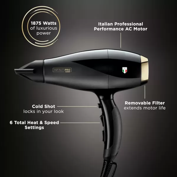 imageINFINITIPRO by CONAIR ArteBella Hair Dryer  Italian Performance Hair Dryer with Diffuser  Luxurious Experience and UltraFast Drying Power Hair Blow Dryer