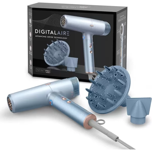 imageINFINITIPRO by CONAIR DigitalAIRE Hair Dryer  FrizzEliminating Hair Dryer with Diffuser  Hair Blow Dryer with Up To 5x More Speed for Higher Air Pressure ampamp Drying Power  BlueLight Blue