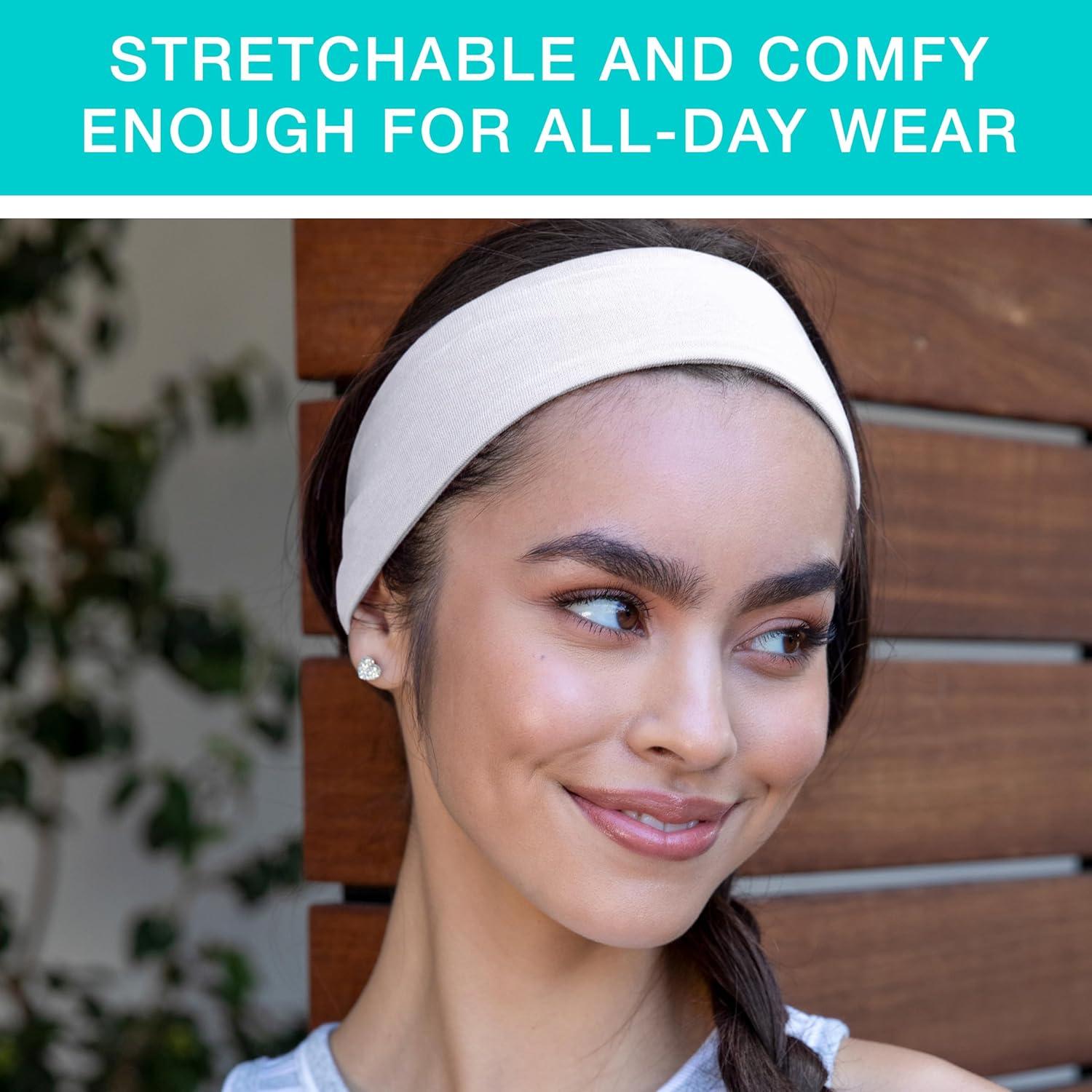 imageScunci by Conair Effortless Beauty Skinny headband plastic Headbands for Women and Men  hair accessories for women  Neutral Colors  4 CountWide Elastic Black  White  Grey