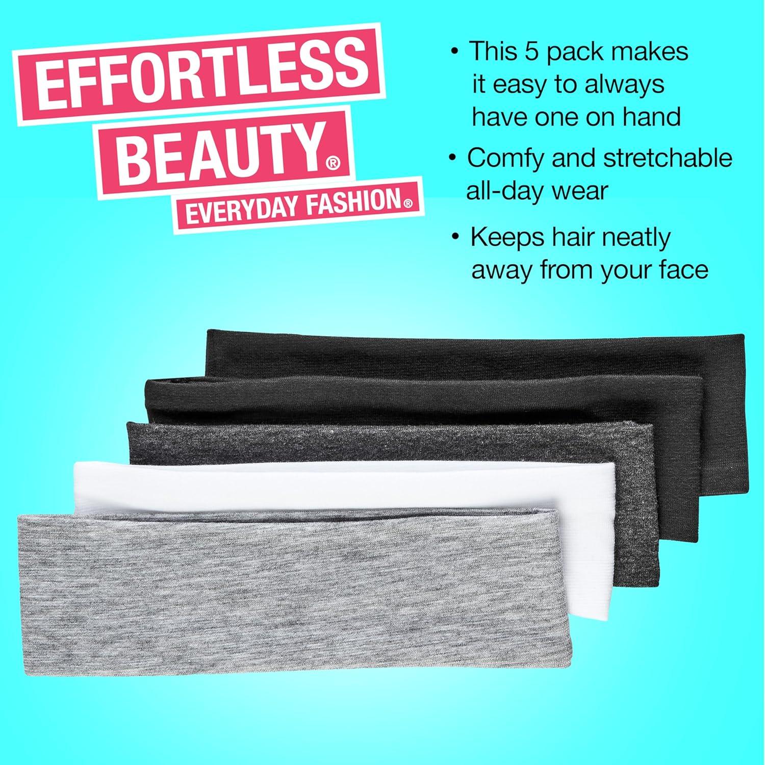 imageScunci by Conair Effortless Beauty Skinny headband plastic Headbands for Women and Men  hair accessories for women  Neutral Colors  4 CountWide Elastic Black  White  Grey