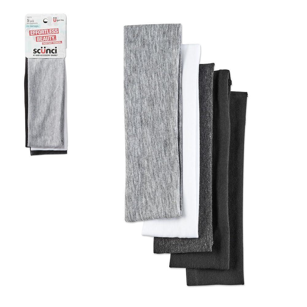 imageScunci by Conair Effortless Beauty Skinny headband plastic Headbands for Women and Men  hair accessories for women  Neutral Colors  4 CountWide Elastic Black  White  Grey