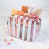 imageConair Makeup Bag  Travel Toiletry Bag  Cosmetic Bag  Toiletry Bag for Women  Double Zip Organizer  Pink Palm PrintPink  White Stripe