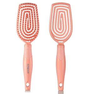 imageConair Detangling Hairbrush  Scalp Care Massager  Flexi Head Standard Hairbrush  For Curly Hair  Coral PinkStandard