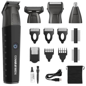 imageConair Men AllinOne Trimmer for Men  Nose Hair Beard Mustache Body Hair Trimmer  16 Piece Mens Grooming Kit for Manscaping Showerproof  RechargeableBlack