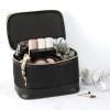 imageConair Travel Makeup Bag Large Toiletry and Cosmetic Bag Perfect Size for Use At Home or Travel Train Case Shape in Blue SuedeLike MaterialBlack