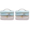 imageConair Travel Makeup Bag Large Toiletry and Cosmetic Bag Perfect Size for Use At Home or Travel Train Case Shape in Blue SuedeLike MaterialBlue and Tan
